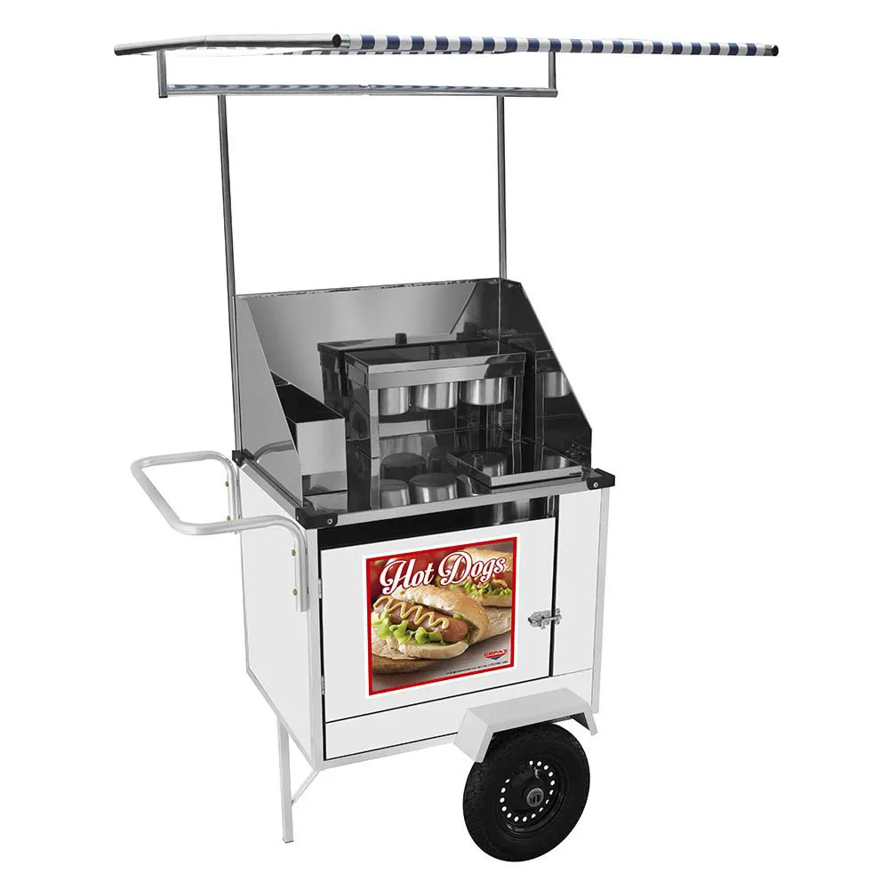 Carrinho de Hot Dog Cefaz Simples Branco Pneumáticas e Toldo BS08P/T