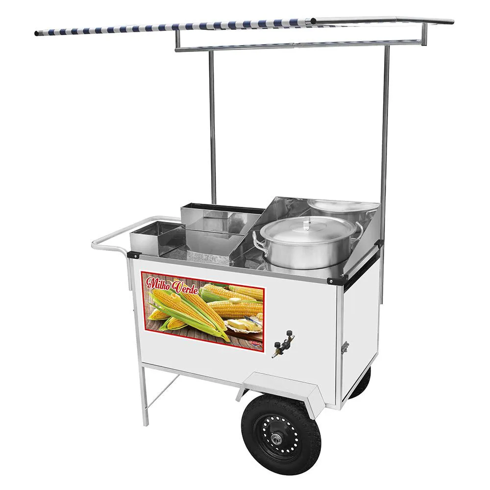 Carrinho de Milho Verde Cefaz Luxo Branco com Rodas Pneumáticas e Toldo BL24P/T