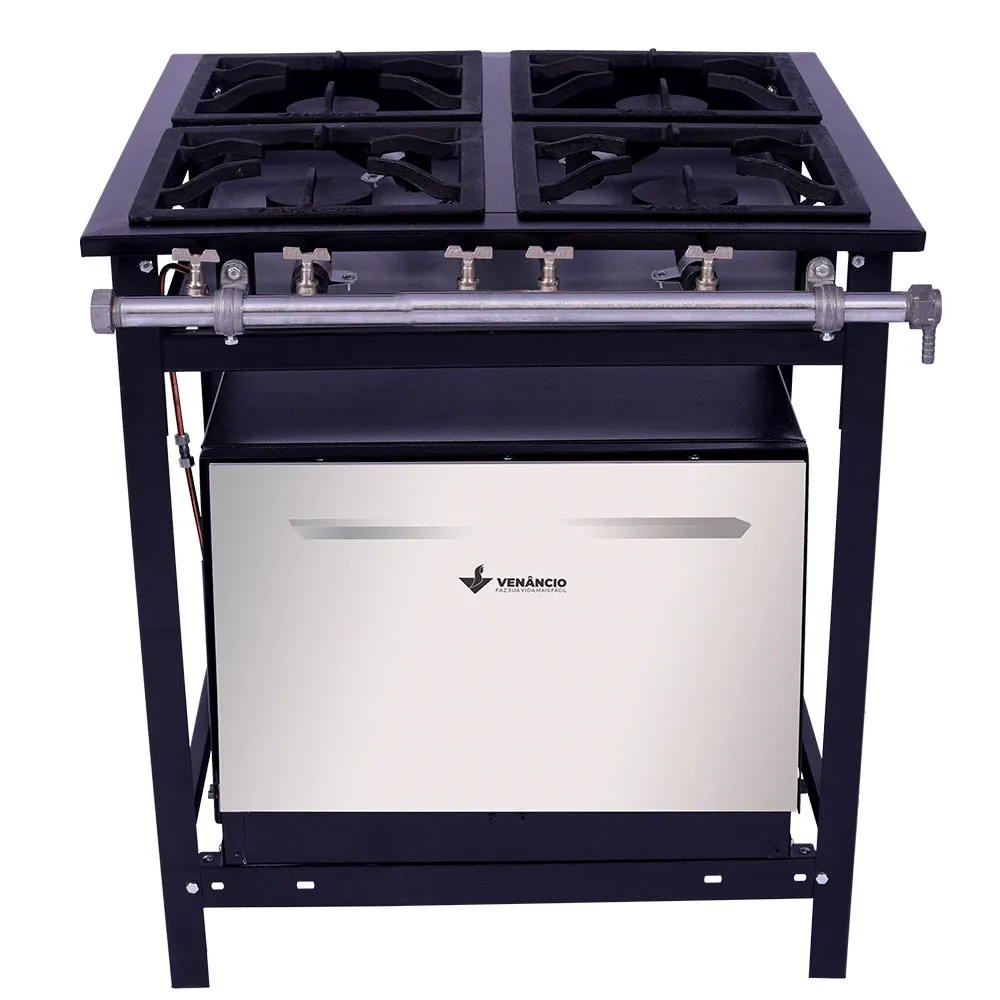 Fogão Industrial 4 Bocas a Gás Venâncio Baixa Pressão com Forno Extra E4F